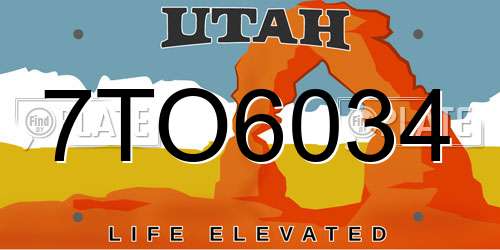 7TO6034 Utah License Plate