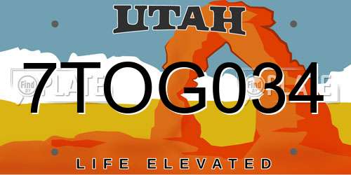 7TOG034 Utah License Plate
