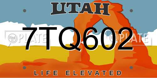 7TQ602 Utah License Plate