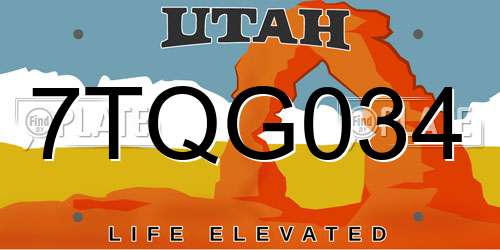 7TQG034 Utah License Plate