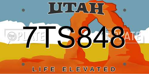 7TS848 Utah License Plate