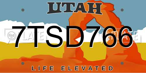 7TSD766 Utah License Plate