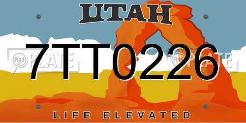 7TT0226 Utah License Plate