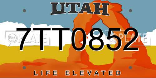 7TT0852 Utah License Plate