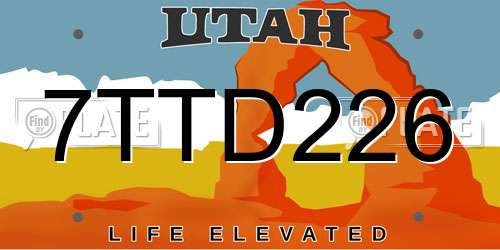 7TTD226 Utah License Plate