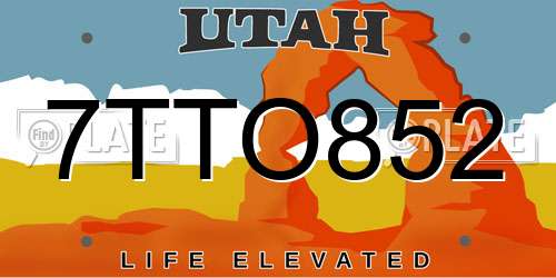 7TTO852 Utah License Plate