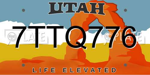 7TTQ776 Utah License Plate