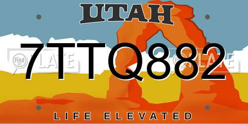 7TTQ882 Utah License Plate