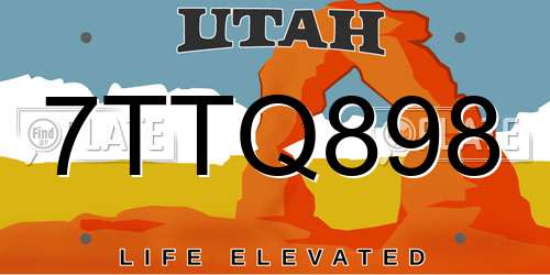 7TTQ898 Utah License Plate