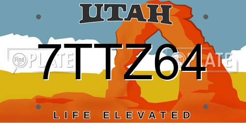 7TTZ64 Utah License Plate