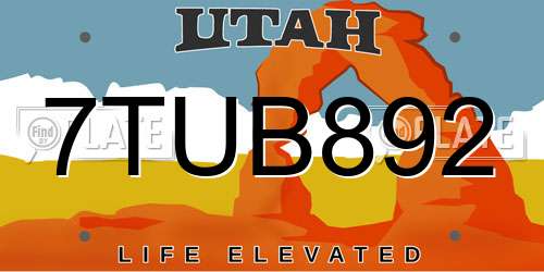 7TUB892 Utah License Plate