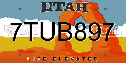 7TUB897 Utah License Plate