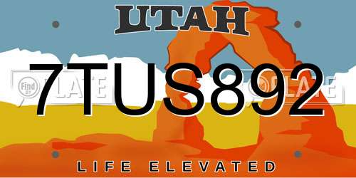 7TUS892 Utah License Plate