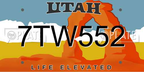 7TW552 Utah License Plate