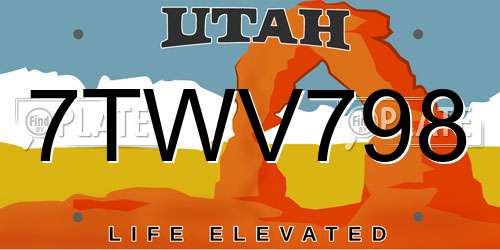 7TWV798 Utah License Plate