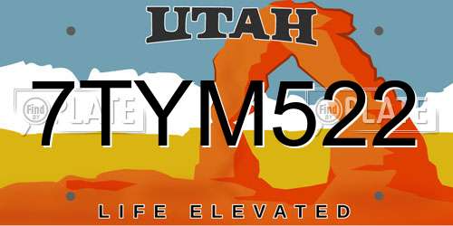 7TYM522 Utah License Plate