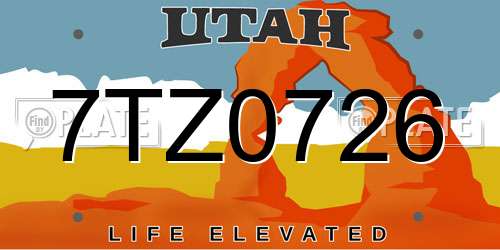 7TZ0726 Utah License Plate