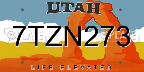 7TZN273 Utah License Plate