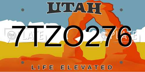 7TZO276 Utah License Plate