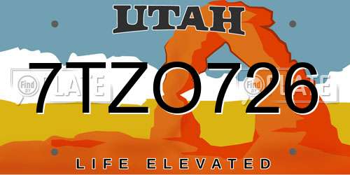 7TZO726 Utah License Plate