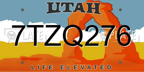 7TZQ276 Utah License Plate