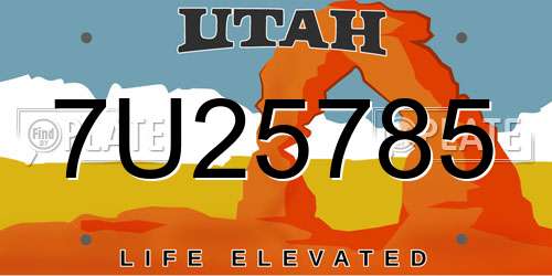 7U25785 Utah License Plate