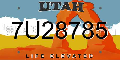 7U28785 Utah License Plate
