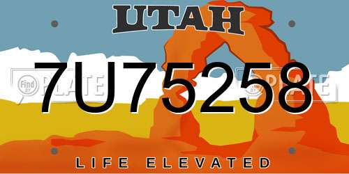 7U75258 Utah License Plate