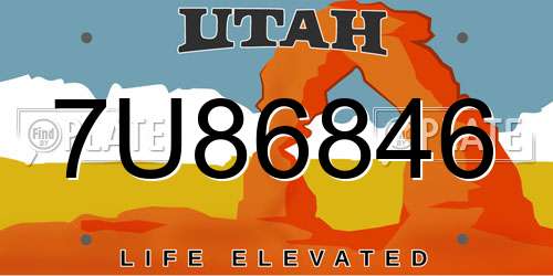 7U86846 Utah License Plate