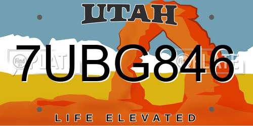 7UBG846 Utah License Plate