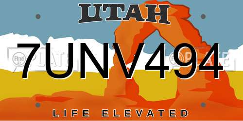 7UNV494 Utah License Plate
