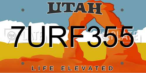7URF355 Utah License Plate