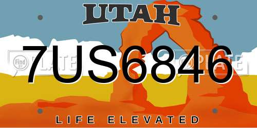 7US6846 Utah License Plate