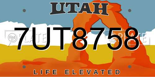 7UT8758 Utah License Plate