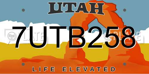 7UTB258 Utah License Plate