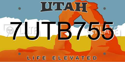 7UTB755 Utah License Plate