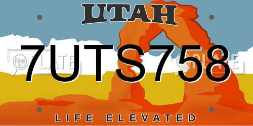 7UTS758 Utah License Plate