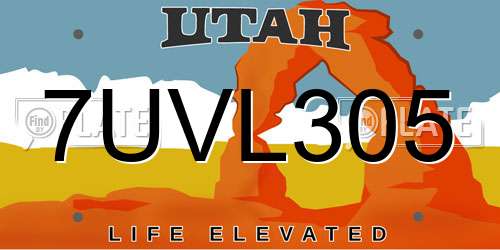 7UVL305 Utah License Plate
