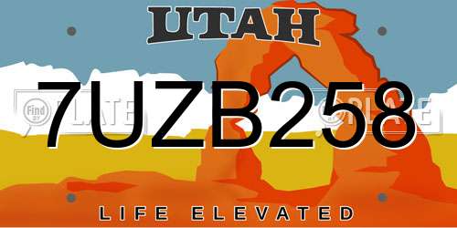 7UZB258 Utah License Plate