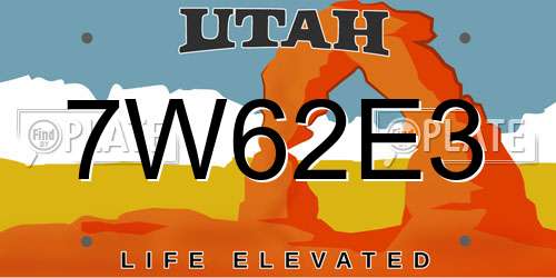 7W62E3 Utah License Plate