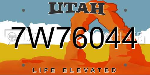 7W76044 Utah License Plate