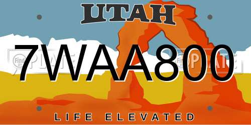 7WAA800 Utah License Plate