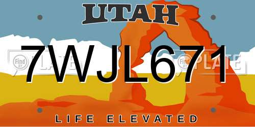 7WJL671 Utah License Plate