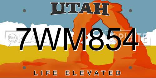 7WM854 Utah License Plate