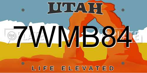 7WMB84 Utah License Plate
