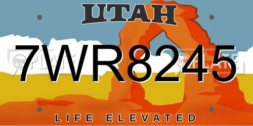 7WR8245 Utah License Plate