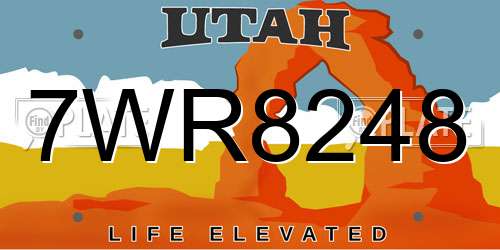 7WR8248 Utah License Plate