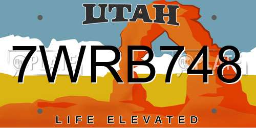 7WRB748 Utah License Plate