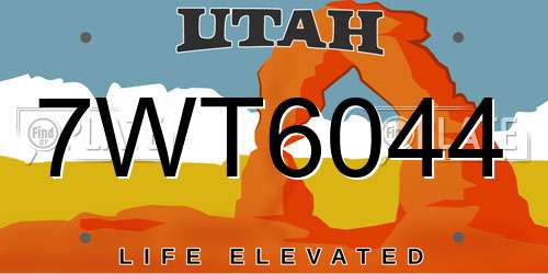 7WT6044 Utah License Plate