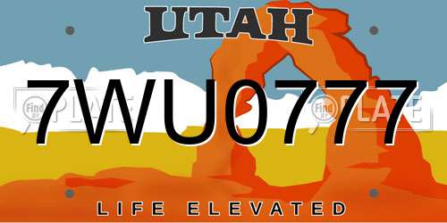 7WU0777 Utah License Plate